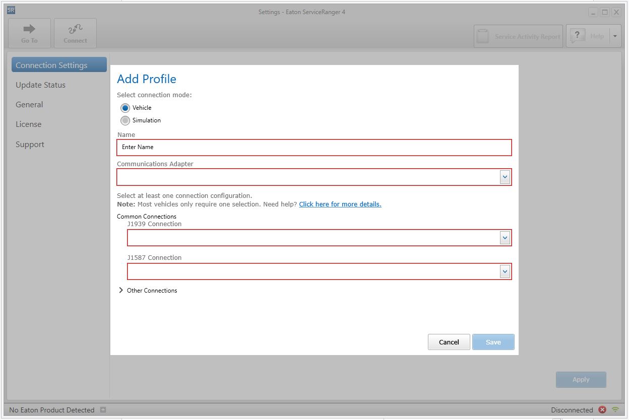 ServiceRanger Connection Settings - Add Profile (TRTS0960)